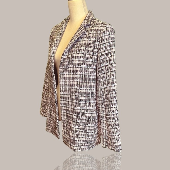 Adam Lippes Collection Navy Blue Tailored Classic Tweed Textured Blazer Size 2 - Picture 7 of 16